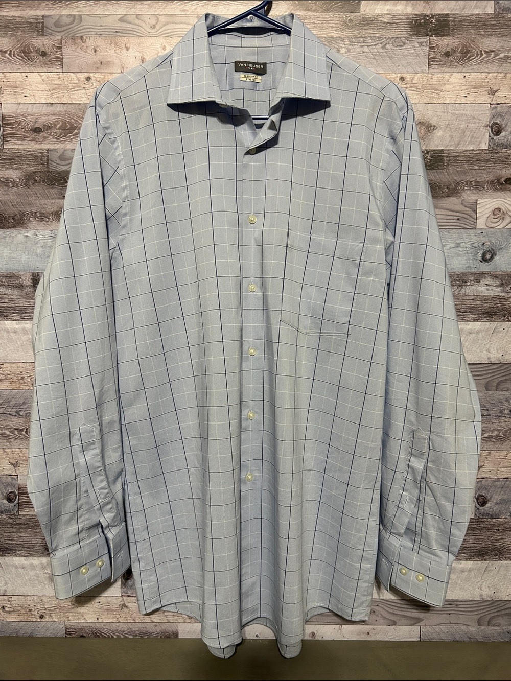 Van Heusen Light Blue Windowpane Dress Shirt